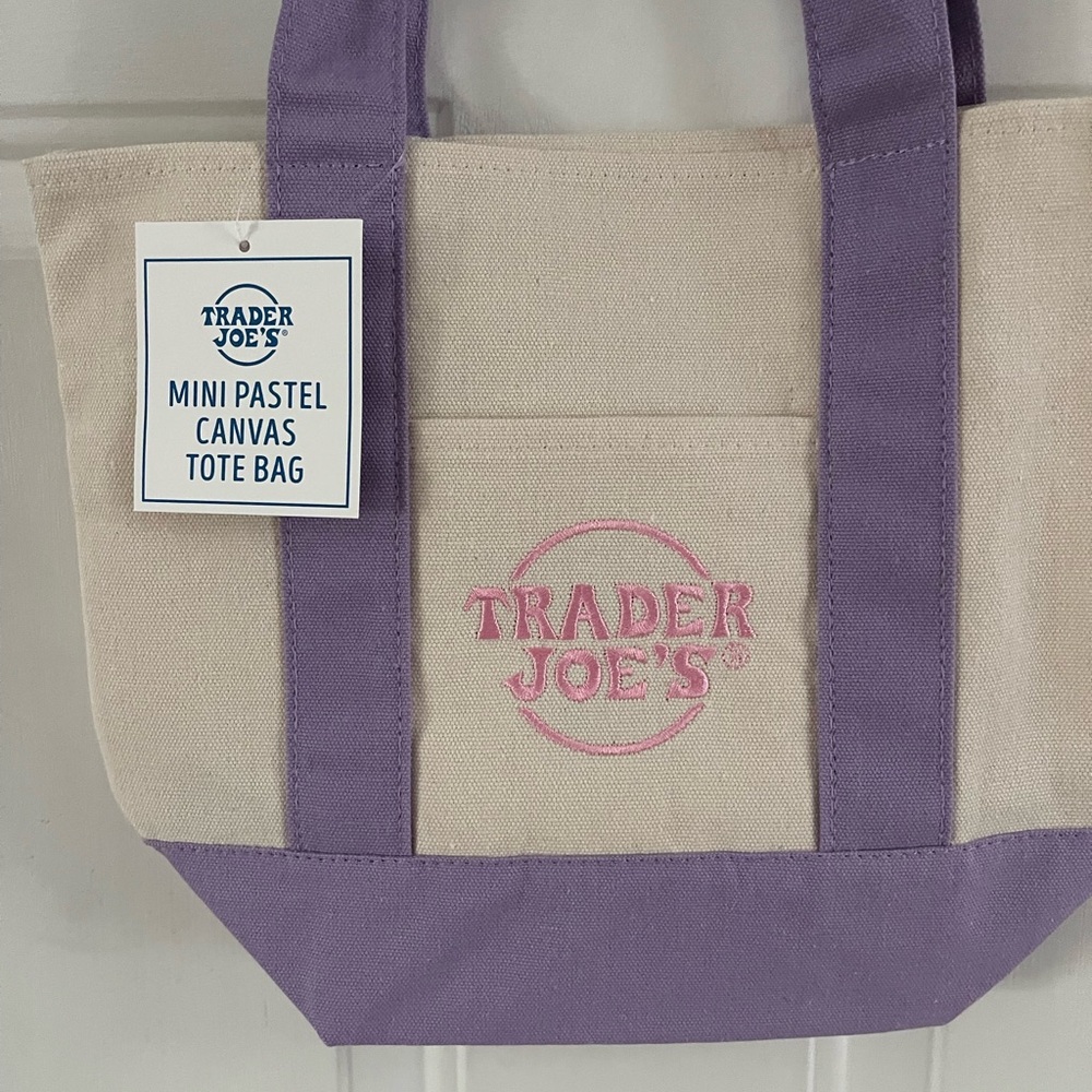 Trader Joe's Purple and Cream Mini Canvas Tote